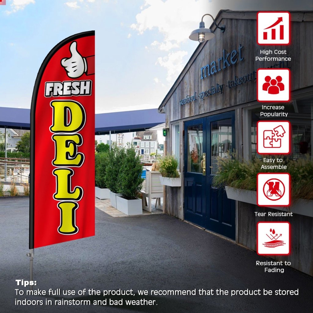 Deli Flag - 8FT Fresh Deli Banner Feather Flag with Stainless Steel Pole Kit(2m flag set)